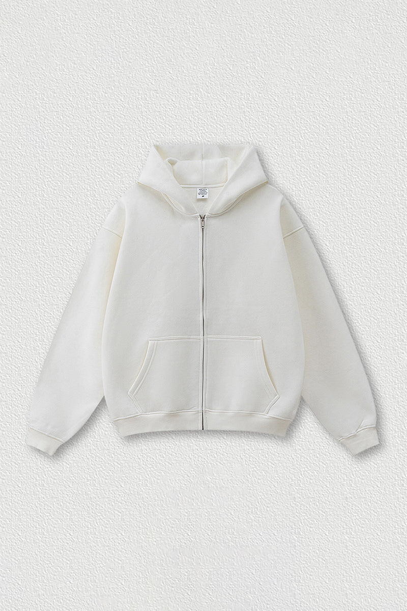 Loose-fitting hooded zip-up knitted cardigan jacket