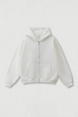 Loose-fitting hooded zip-up knitted cardigan jacket