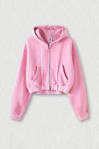 Women's zippered fleece cropped sweatshirt jacket