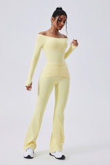 Women Off-Shoulder High-Waist Quick-Dry Yoga Set: Long Sleeve Top + Leggings
