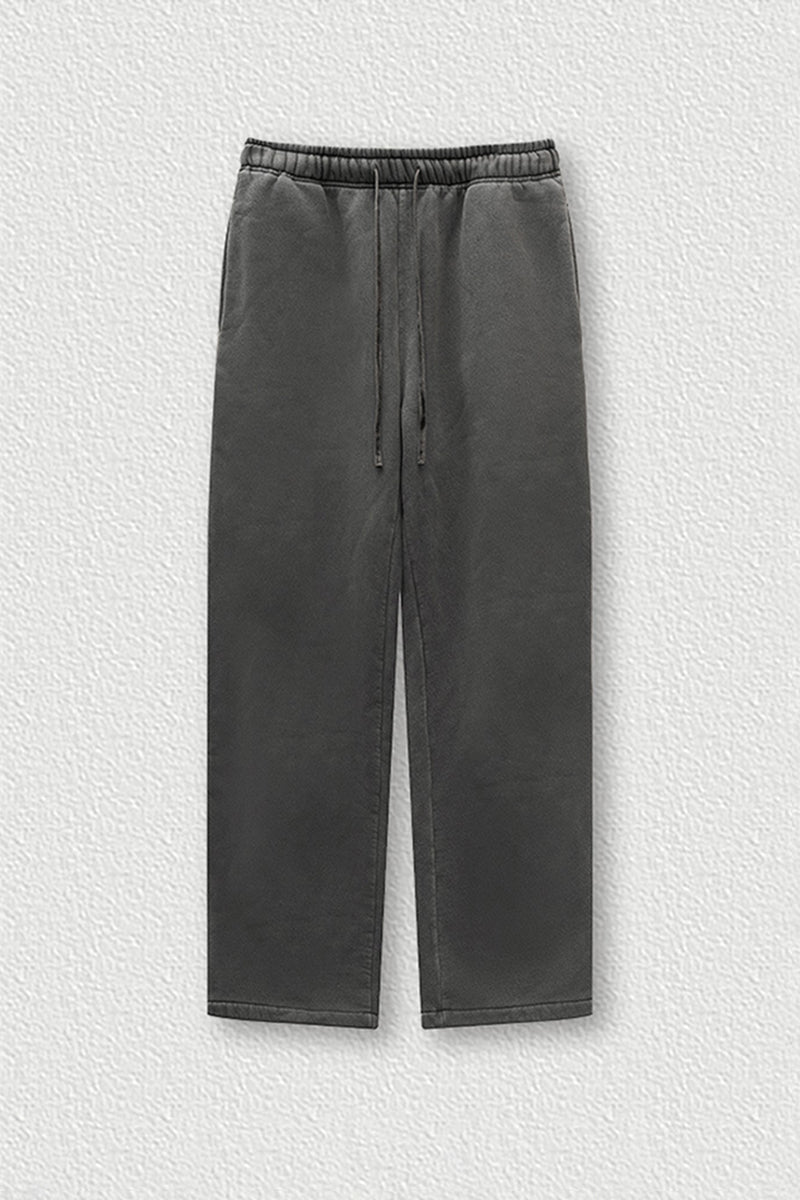 Fleece-Lined Straight Leg Sweatpants - Washed Knit Joggers for Casual & Sport
