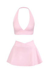 Women's Tennis Set:Halterneck Tank Top And Cross-Waist Skirt
