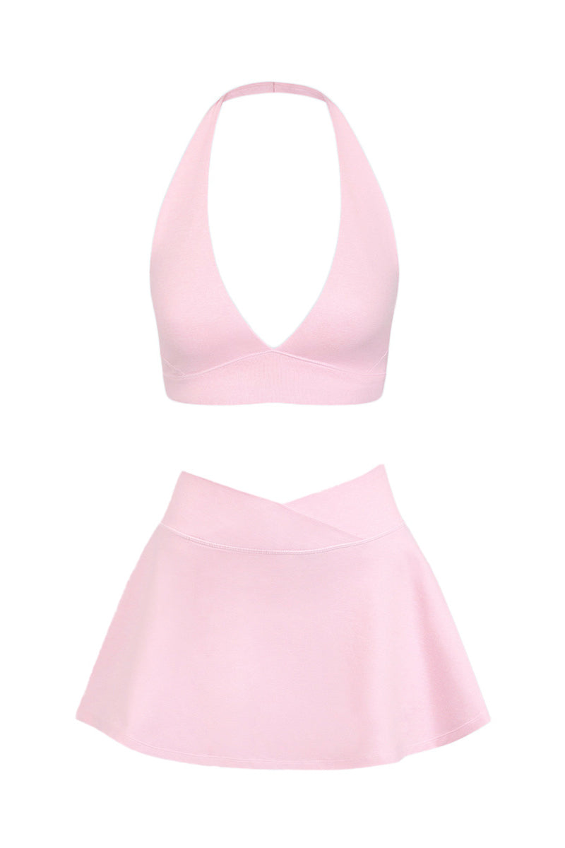 Women's Tennis Set:Halterneck Tank Top And Cross-Waist Skirt