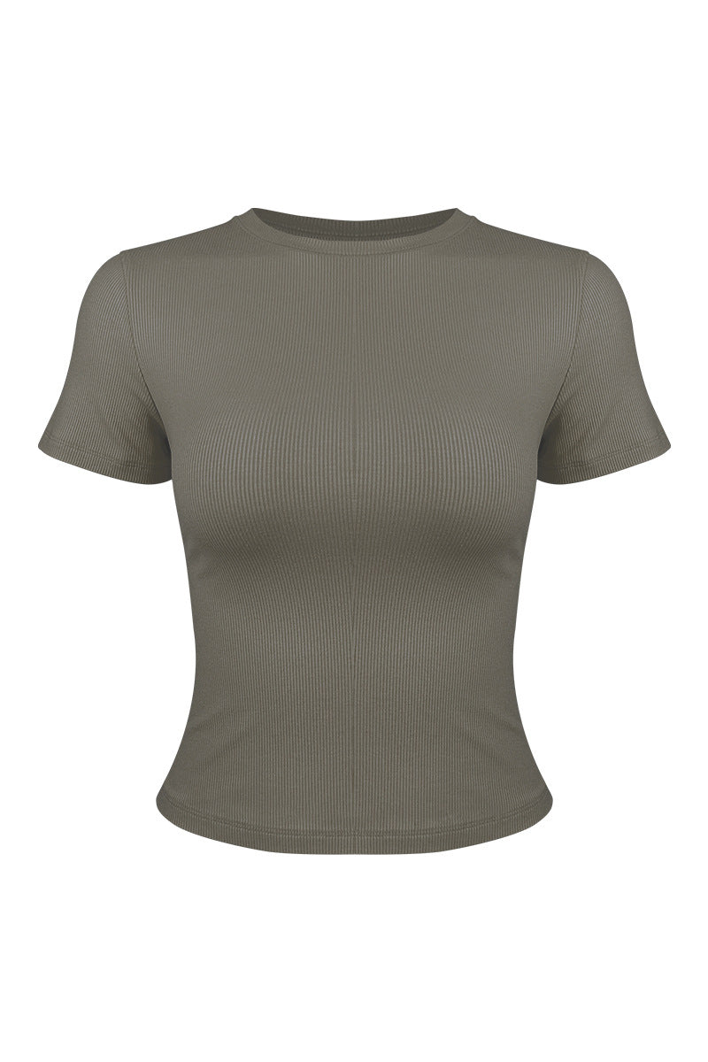 Women's Summer Slim Fit Crew Neck Solid Sports T-Shirt