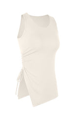 Women's Asymmetrical Ribbed Drawstring Longline Tank Top