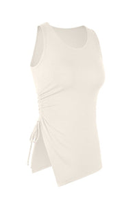 Women's Asymmetrical Ribbed Drawstring Longline Tank Top