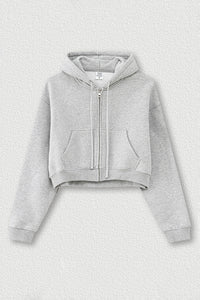 Loose cropped zip-up hooded jacket