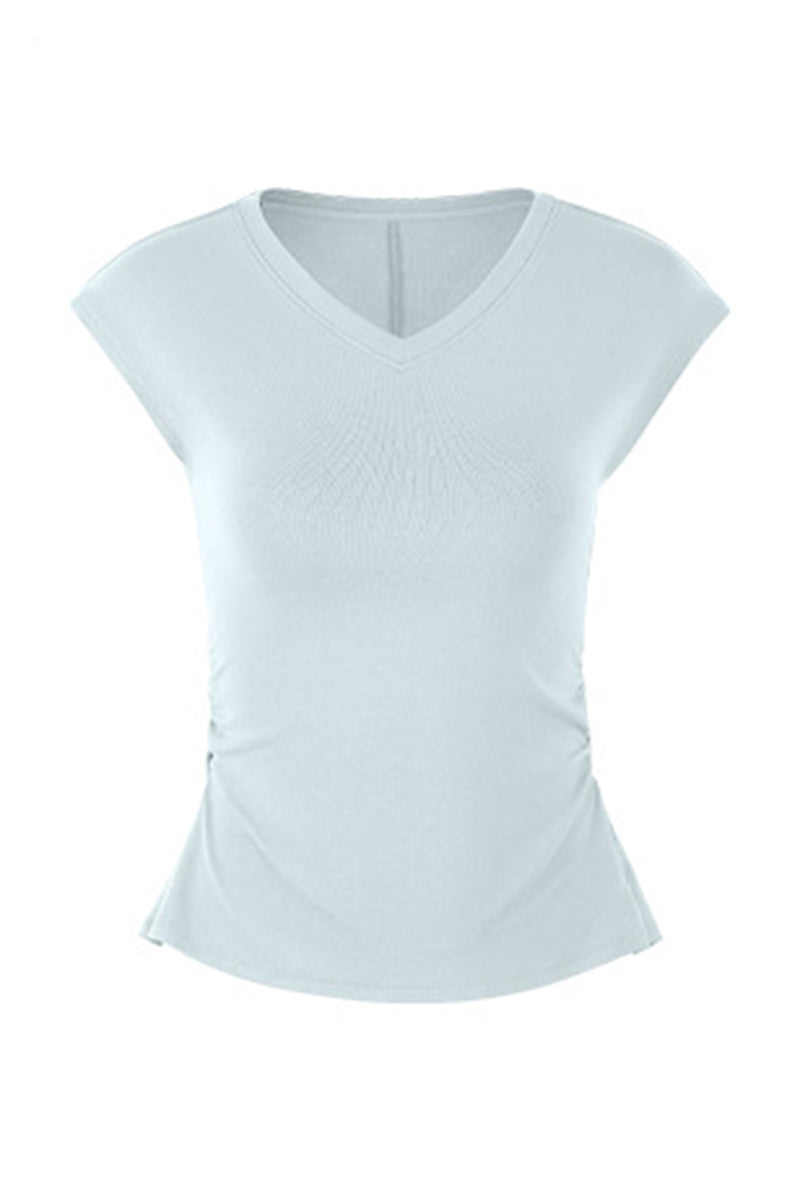 Women's Summer V-neck Pleated Sleeveless Cut Out Tank Top