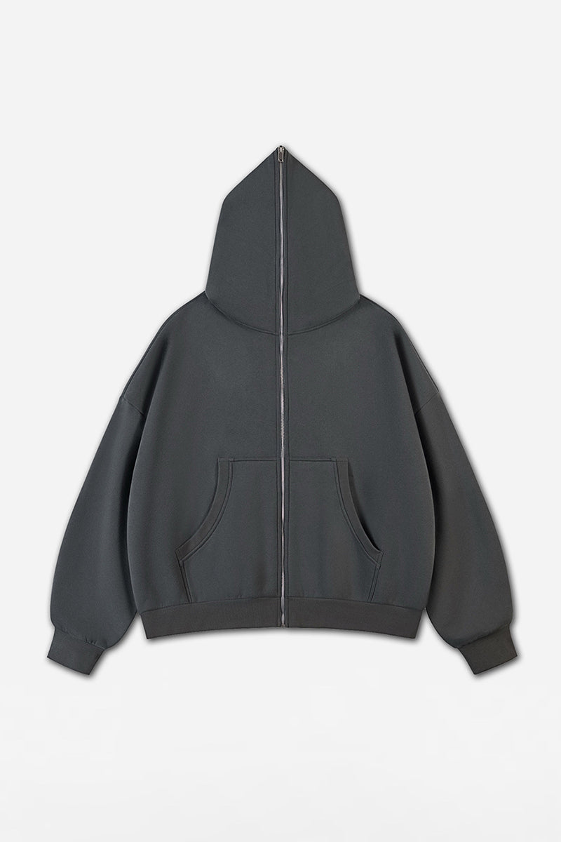 Unisex Punk Boxy Cropped Fleece Zip Hoodie