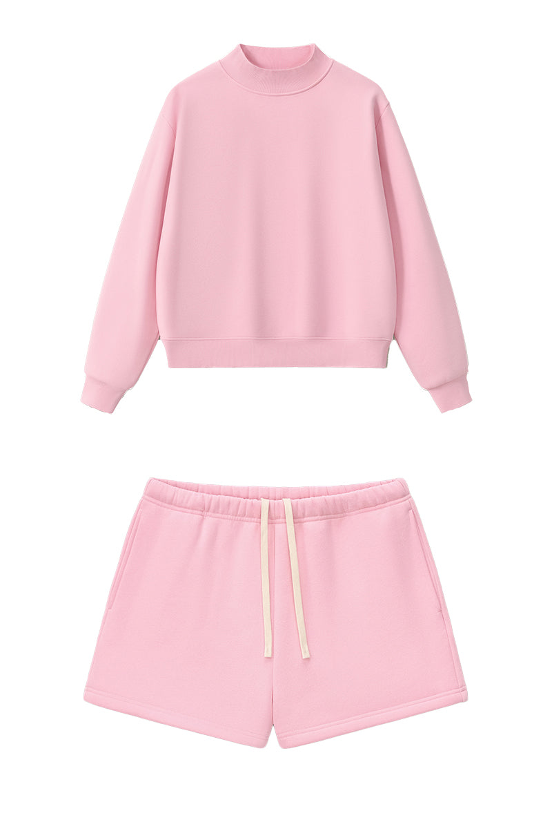 Women Loose Set- High Neck Hoodie + Shorts