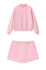Women Loose Set:Mock Neck Sweatshirt + Shorts