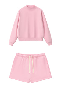 Women Loose Set:Mock Neck Sweatshirt + Shorts
