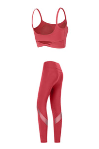 Women's Yoga Sets:Twist-Back Bra And Mesh Panel Leggings