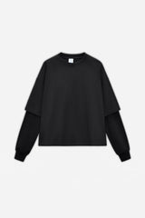 Unisex Boxy Mock Two-Tone Long Sleeve T-Shirt