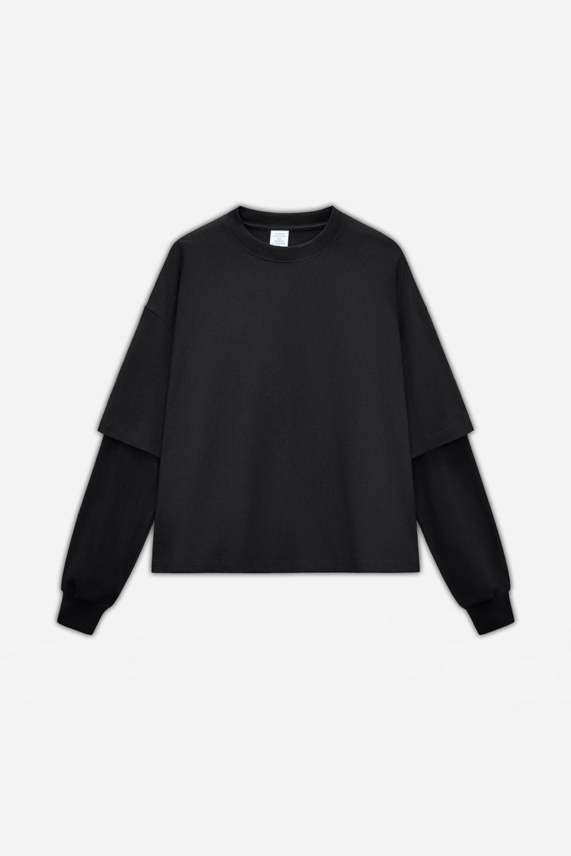 Unisex Boxy Mock Two-Tone Long Sleeve T-Shirt