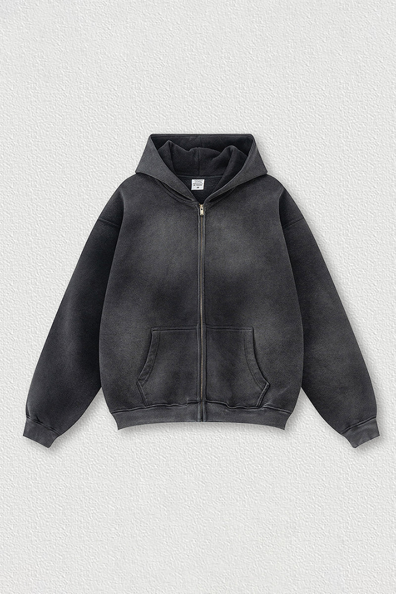 Distressed Fleece-Lined Hooded Sweatshirt