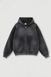 Distressed Fleece-Lined Hooded Sweatshirt