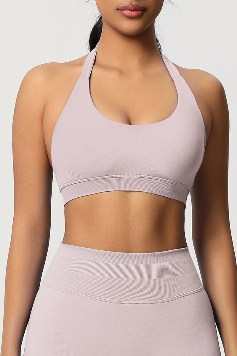 Women Halter Neck Seamless Yoga Sports Bra - Breathable Support Top