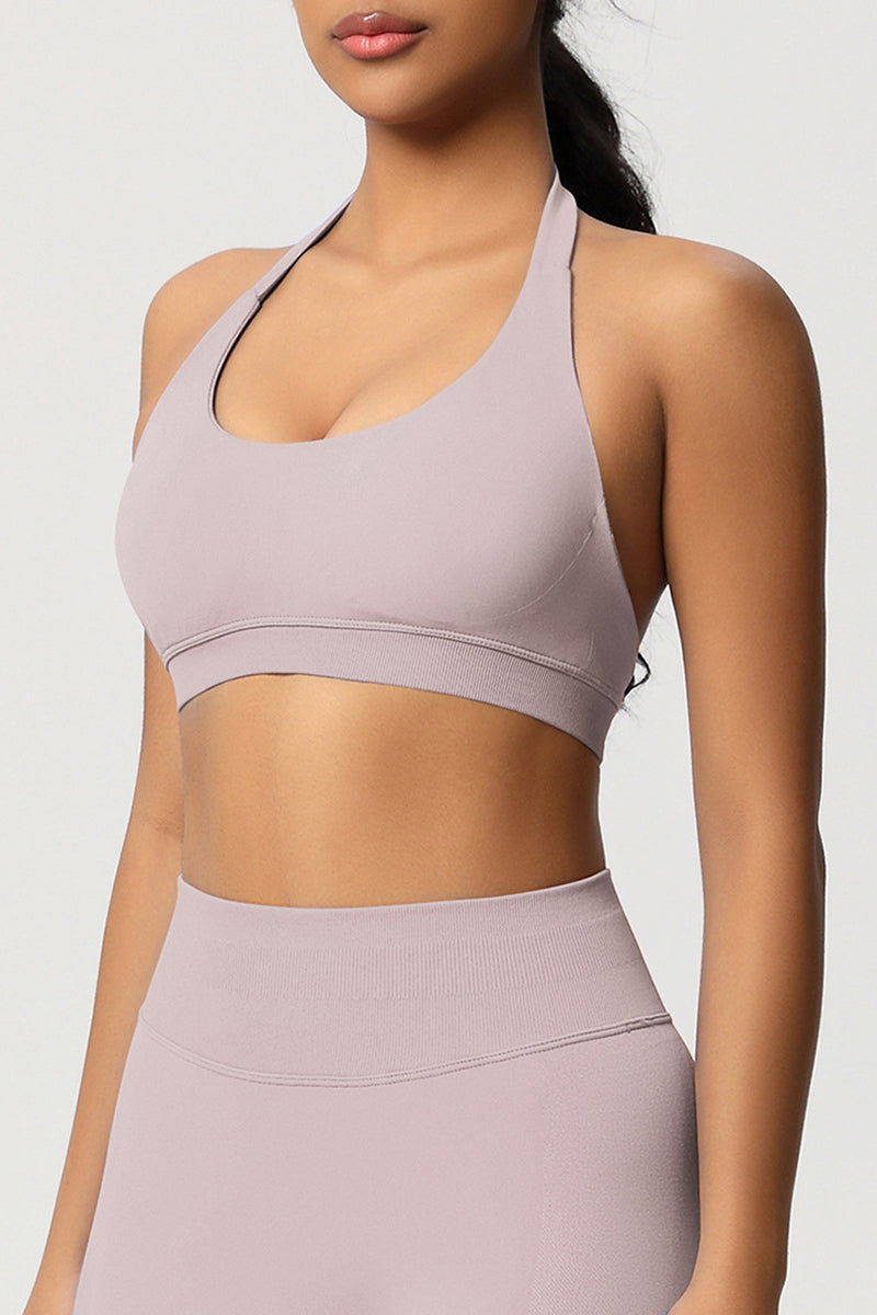 Women Halter Neck Seamless Yoga Sports Bra - Breathable Support Top