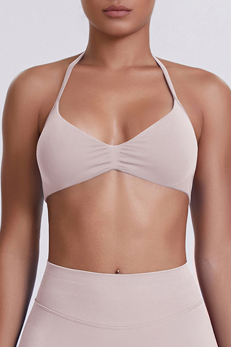 Women Halter Neck Seamless Sports Bra - Breathable Backless Yoga Top