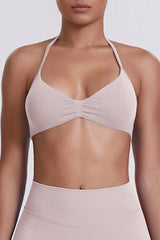 Women Halter Neck Seamless Sports Bra - Breathable Backless Yoga Top