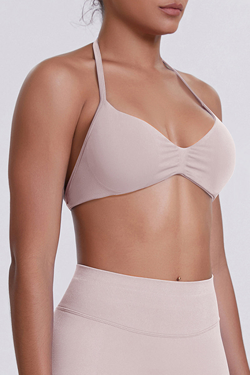 Women Halter Neck Seamless Sports Bra - Breathable Backless Yoga Top