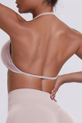 Women Halter Neck Seamless Sports Bra - Breathable Backless Yoga Top