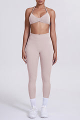 Women Seamless Yoga Set: High-Waisted Sculpting Leggings + Halter Neck Sports Bra
