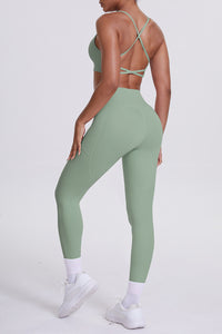 Women High-Waisted Pocket Yoga Set: Seamless Sports Bra + Sculpting Leggings