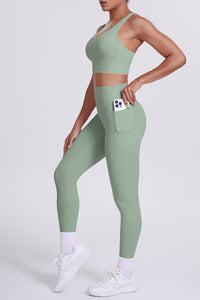 Women Cross-Back Yoga Set: High-Waisted Sculpting Leggings with Pocket + Cloud-Touch Sports Bra