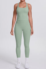 Women Naked-Feel Yoga Set: High-Waisted Pocket Leggings + Square Neck Sports Bra