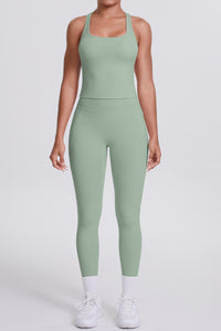 Women Naked-Feel Yoga Set: High-Waisted Pocket Leggings + Square Neck Sports Bra