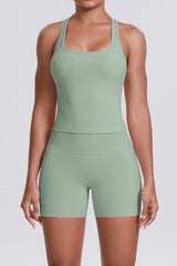 Women Naked-Feel Yoga Set: High-Waisted Sculpting Shorts + Cross-Back Sports Bra