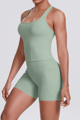 Women Naked-Feel Yoga Set: High-Waisted Sculpting Shorts + Cross-Back Sports Bra