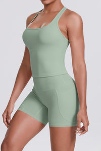 Women Naked-Feel Yoga Set: High-Waisted Sculpting Shorts + Cross-Back Sports Bra