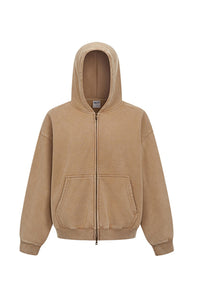 Unisex Fleece Boxy Zip Hoodie: Short Fit Wax Wash Retro Design