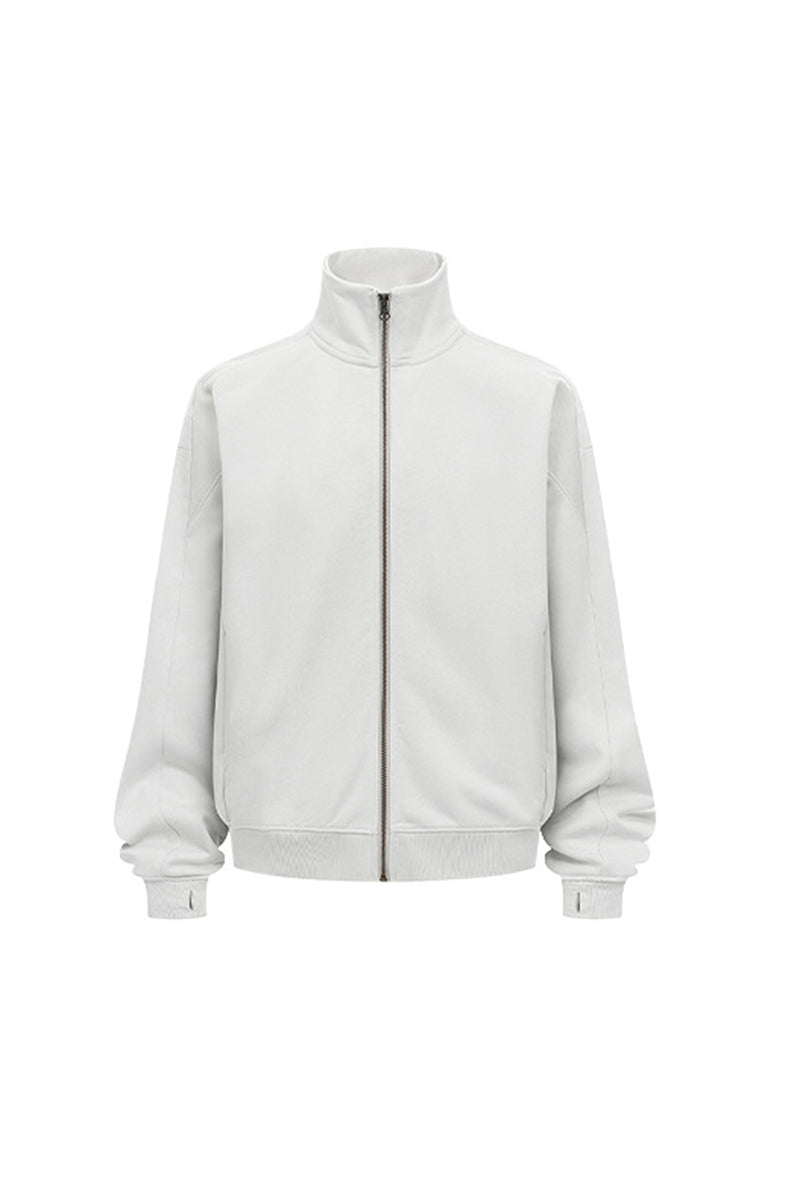 Men/Women Loop-Knit Stand Collar Zip-Up Hoodie