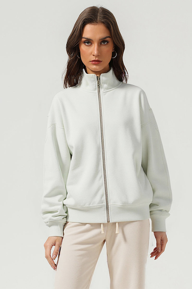 Men/Women Loop-Knit Stand Collar Zip-Up Hoodie