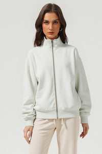 Men/Women Loop-Knit Stand Collar Zip-Up Hoodie