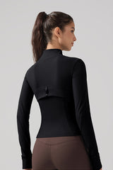 Women Ribbed Zip-Up High-Stretch Quick-Dry Fitness Jacket