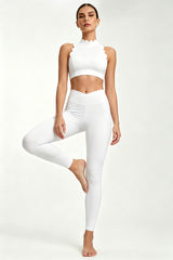 Women's Scallop-Edge High-Neck Top And Leggings Sports Set