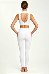 Women's Scallop-Edge High-Neck Top And Leggings Sports Set