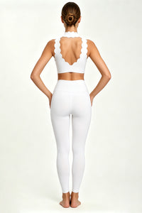 Women's Scallop-Edge High-Neck Top And Leggings Sports Set