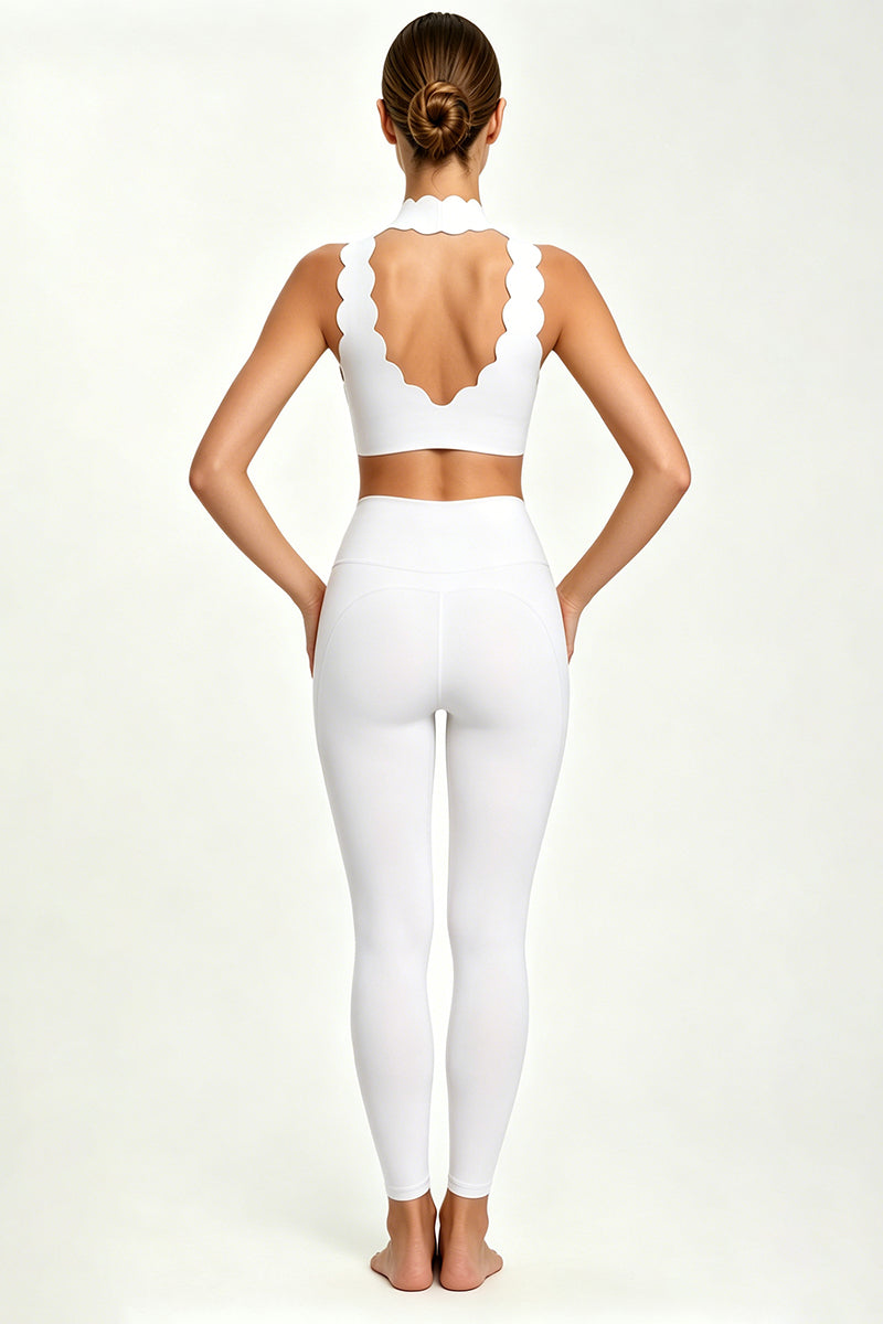 Women's Scallop-Edge High-Neck Top And Leggings Sports Set