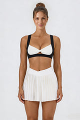 Women's Tennis Athletic Color Block Sets:Twist Front Bra & Skirt