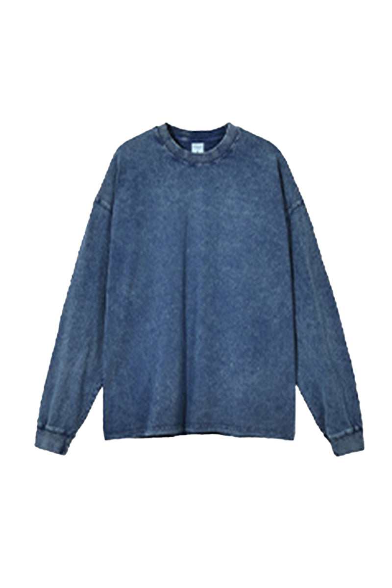 Unisex Retro Washed Long Sleeve Tee: Snow Wash Vintage Cotton Design