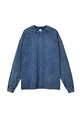 Unisex Retro Washed Long Sleeve Tee: Snow Wash Vintage Cotton Design