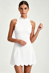Women's Fitted Waist Scalloped Hem A-Line Tennis Mini Dress