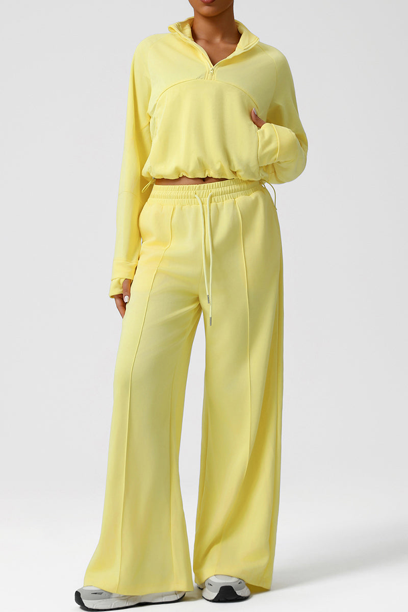 Women Casual Sporty Set: Half Zip Pullover + Wide Leg Pants