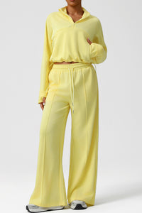 Women Casual Sporty Set: Half Zip Pullover + Wide Leg Pants